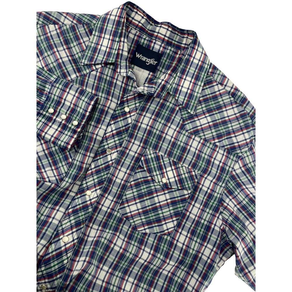 Wrangler Plaid Western Shirt Men's Long Sleeve Pearl Snap Blue Green Red Large L